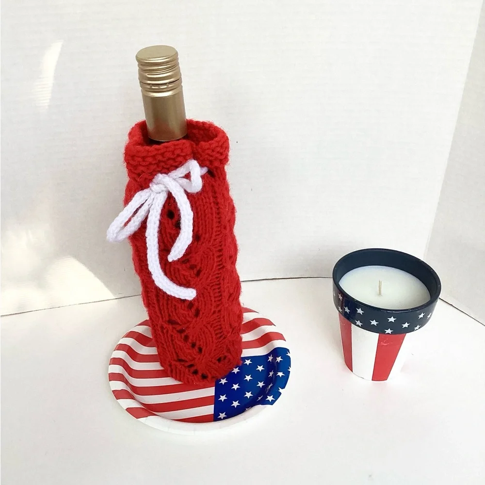 Hand Crafted Bottle Vase Cover Red Holiday Bar Cart Essential Botanical